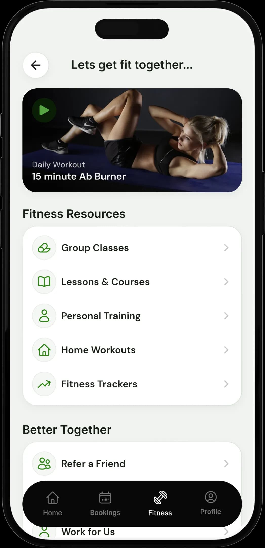 Finished fitness screen design